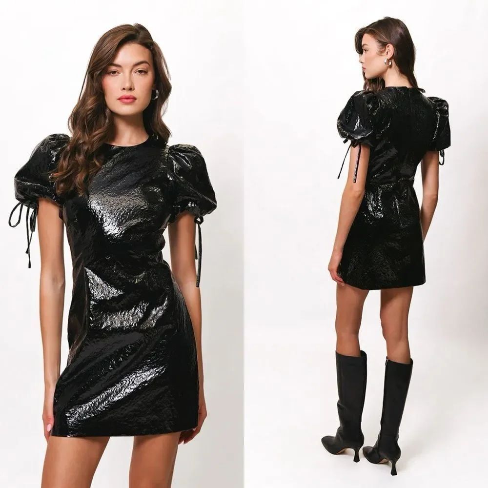 NWT Anthropologie Hutch Black Puff Sleeve Ellia Mini Dress XS Chic Grunge Preppy